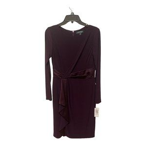 Lauren Ralph Lauren Satin Trim Long Sleeve MIDI Dress Purple Sz 2 NWT $145